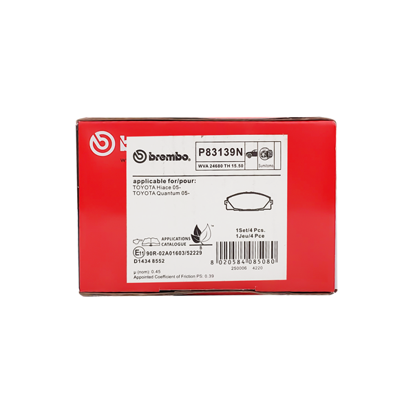 Brembo Front Brake Pad P83139N (Toyota Hiace-TRH200V,200K)